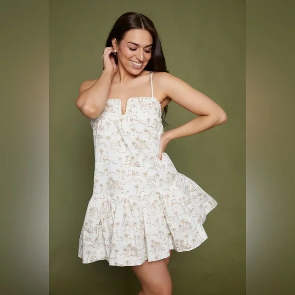 Line & Dot Edwina Poplin Crochet Trim Mini Dress in White/Tan size S NWT - Picture 4 of 7